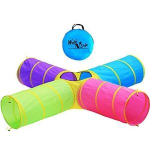 Kids Four-Way Play Tunnel - Bright Green, Pink, Blue, Purple